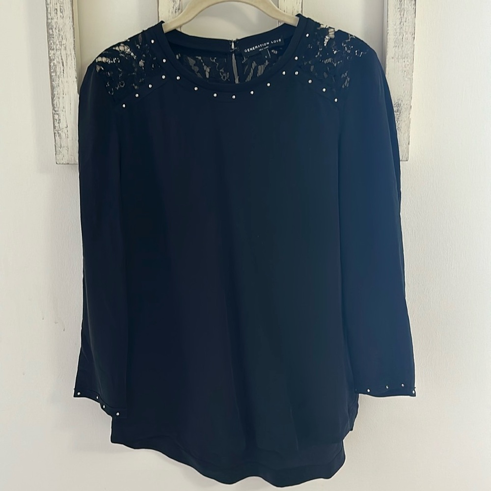 Generation Love Black Lace Studded Top